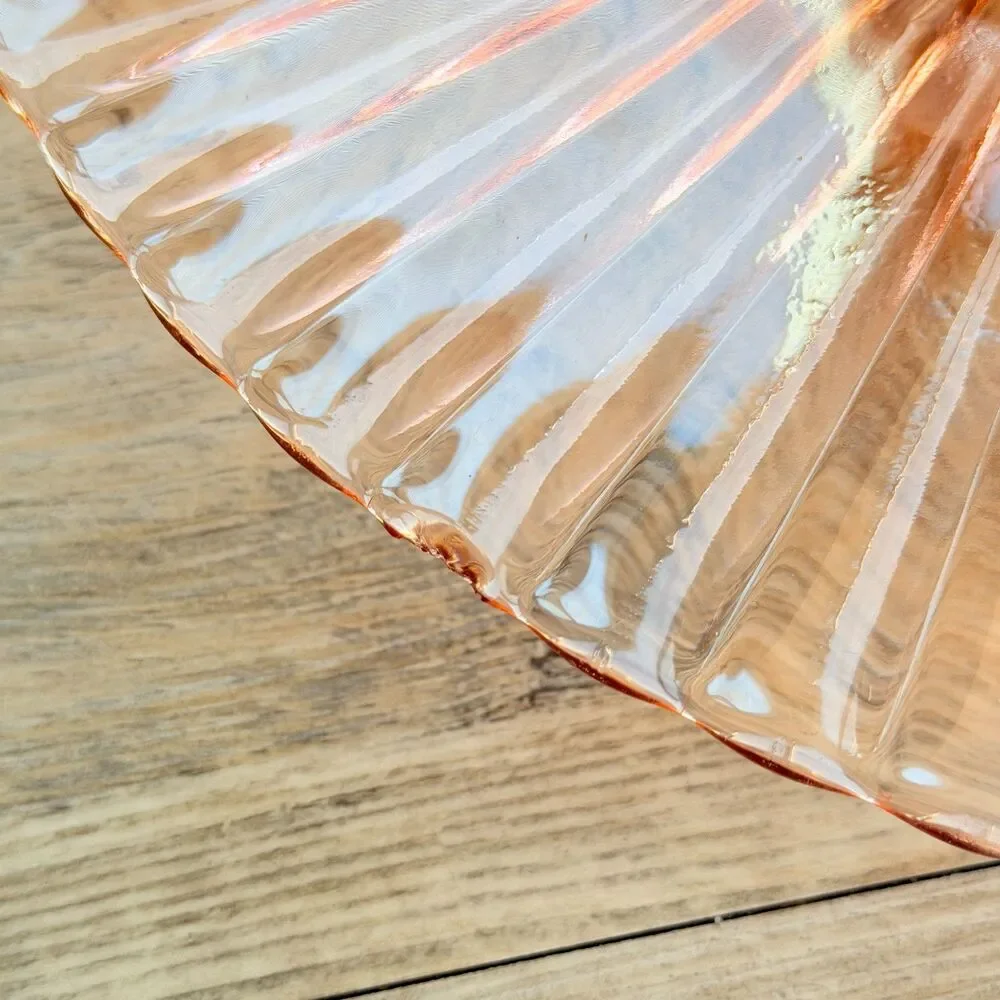 Anchor Hocking Petticoat Pink Depression Glass Cake Plate Ribbed Bubble Foot 12